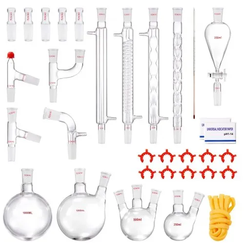 VEVOR Labor-Destillationsset, 3,3-Boro-Laborglas-Destillationsset mit 24- und 40-Verbindungen, 1000-ml-Destillationsgeräte-Set für Ätherische Öle, 32-teiliges Set mit Glaswaren – Bild 9