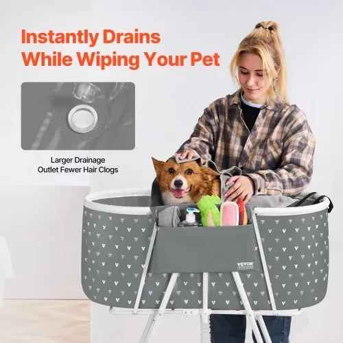 VEVOR Tragbare Hundebadewanne, erhöhte und zusammenklappbare, Haustierbadewanne mit effizienter Entwässerung, Badewanne zum Waschen und Pflegen kleiner und mittelgroßer Hunde und Katzen, grau – Bild 4