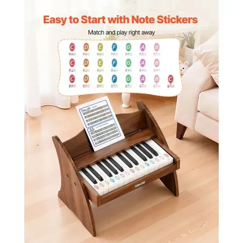 VEVOR Kinder-Keyboard, 25 Tasten, E-Piano, Holzklavier für Kinder ab 3 Jahren, Musikispielzeug mit Realistischem Klang, Dual-Power, Einstellbare Lautstärke, Musikalische Früherziehung, Walnussholz – Bild 5
