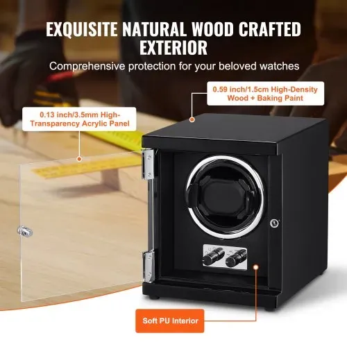 VEVOR Uhrenbeweger, Automatik-Uhrenbeweger, Watch Winder, Uhrenbeweger für Automatikuhren, Automatischer Uhrenbeweger mit Platz für 1 Uhr, LED Beleuchtung, 150–207 mm Einstellbare Riemenlänge – Bild 5