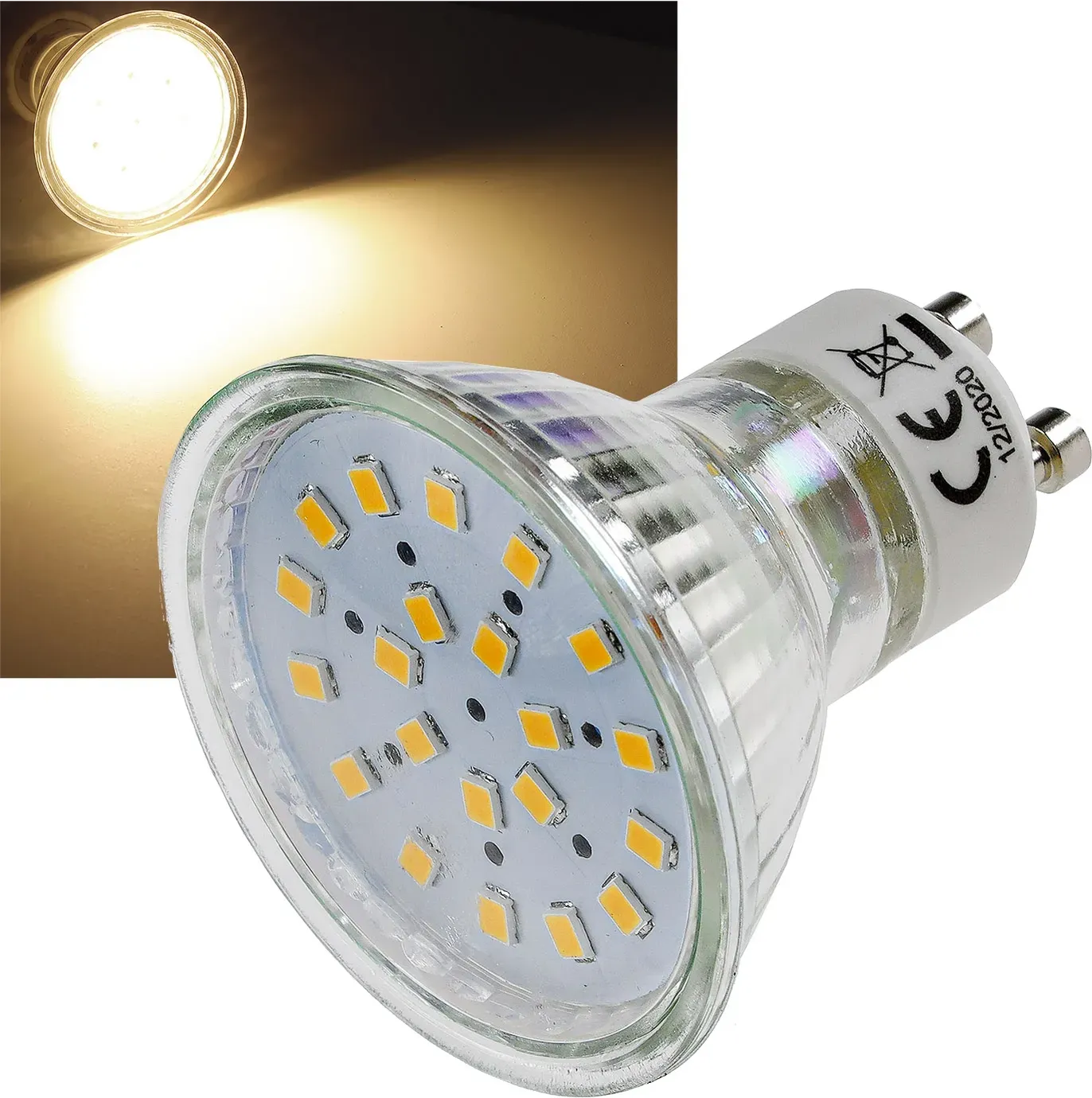 LED Strahler GU10 “H40 SMD” 120°, 3000k, 330lm, 230V/3W, warmweiß LED Strahler GU10 “H40 SMD” 120°, 3000k, 330lm, 230V/3W, warmweiß