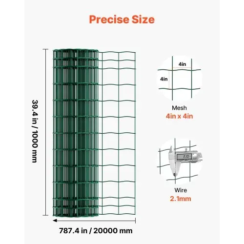 VEVOR Gartenzaun, 1 x 20 m, Maschendraht-Zaun (2,1 mm), verzinkter Stahldrahtzaun für Rinder, Schweine & Schafe, vinylbeschichteter Viehzaun für Tiergehege, Käfigdraht, Gartenzäune, Grün – Bild 2