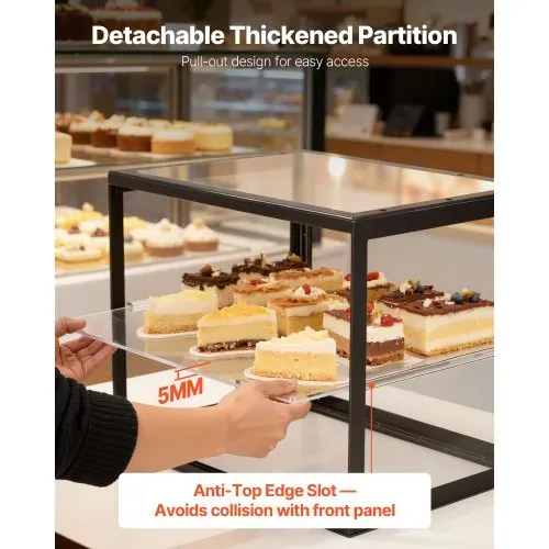 VEVOR Gebäckvitrine 2-stöckig, Gewerbliche Bäckereivitrine aus Transparentem Acryl, Thekenvitrine mit Schiebetür & Abnehmbarer Trennwand für Kekse, Desserts und Donuts, 550 x 385 x 390 mm Schwarz – Bild 4