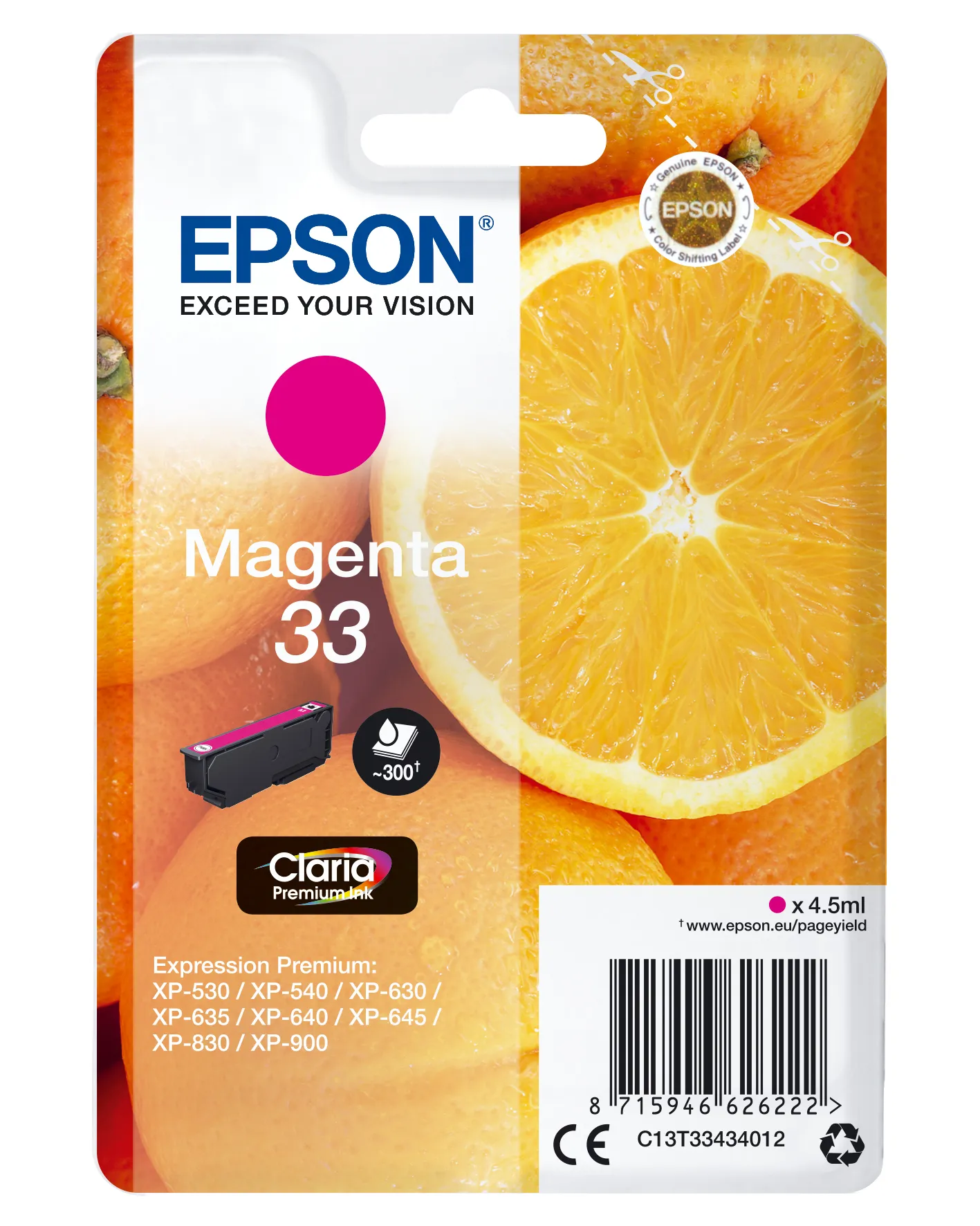 Epson Oranges Singlepack Magenta 33 Claria Premium Ink Epson Oranges Singlepack Magenta 33 Claria Premium Ink