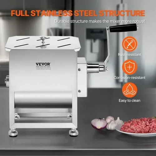 VEVOR manueller Fleischmischer 10 L Fleischverarbeitungsgerät (maximales Mischen von 6,8 kg Fleisch), Fleischmischer aus Edelstahl, Wurstmischer mit Untersetzungsgetriebe, Handmixer für Hackfleisch – Bild 4