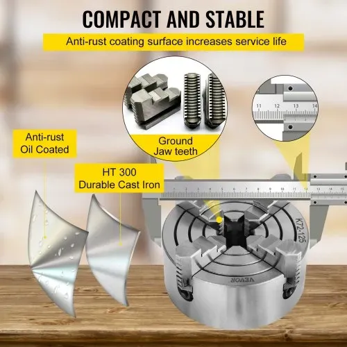 VEVOR K72-125 Drehfutter 5 Zoll 4-Backen, Drehfutter unabhängige umkehrbare Backe, Metalldrehfutter Drehmaschinenzubehör, für Drehmaschinen – Bild 5