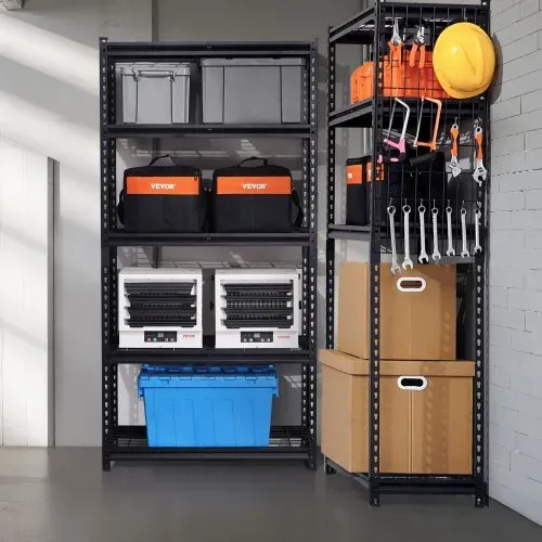 VEVOR Lagerregale, 907 kg, 5-stufiges Schwerlastregal für die Garage, 406,4x914,4x1828,8mm, verstellbares Steckregal, Industrieregal, Allzweckregal, Kellerregal für Küche, Lager, Keller, schwarz – Bild 7