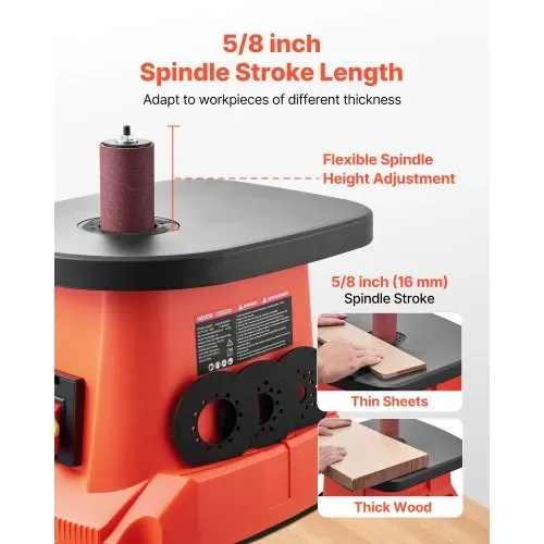 VEVOR Oszillierender Spindelschleifer, 2000 U/min Spindelschleifmaschine mit 6 Hülsen (12,7–76,2 mm), 16 mm Hub & 397x295 mm Gusseisentisch für Möbelveredelung, Kunsthandwerk & Holzbearbeitung – Bild 3