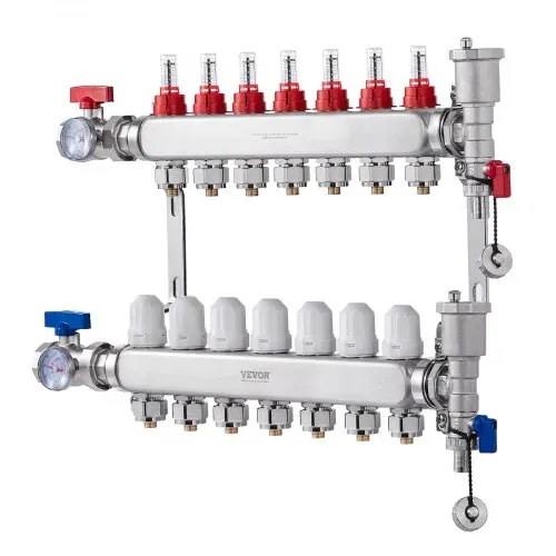 VEVOR 7-Zweig-Wärmeverteilungsverteiler, 1/2-Zoll-PEX-Rohrverteiler, Edelstahl-PEX-Verteiler für hydronische Fußbodenheizung, Wärmeverteilungs-PEX-Verteilersatz mit 1/2-Zoll-Adaptern im Lieferumfang enthalten – Bild 10