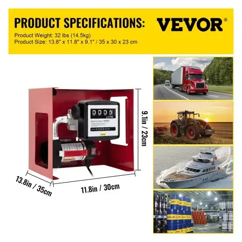 VEVOR Dieselpumpe Heizölpumpe 40L, 155W Selbstansaugende Ölpumpe, 2800U/min Motordrehzahl Ölabsaugpumpe Selbstansaugend, 20 kg Diesel Kraftstoff-Umfüllpumpe, Zählwerk Automatik Pumpe für Biokraftstoff – Bild 6