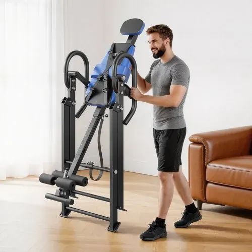 VEVOR Inversionsbank bis 136 kg, Inversionstisch mit Doppelrollenverriegelung, Mehrfach Verstellbarem Haltegurt und Ergonomischem Design, Streckbank zur Entlastung von Schultern, Nacken und Rücken – Bild 7