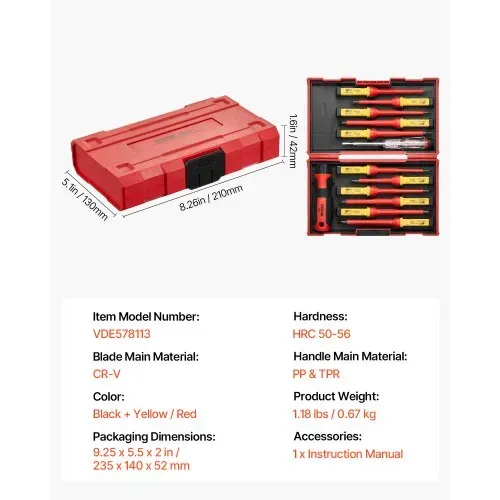 VEVOR isolierter Schraubenziehersatz 13-tlg. elektrischer Schraubendrehersatz, isolierter Elektriker-Werkzeugsatz, mit magnetischen Kreuzschlitz-, Schlitz- und Pozidriv-Torx-Spitzen, Schraubendreher – Bild 6