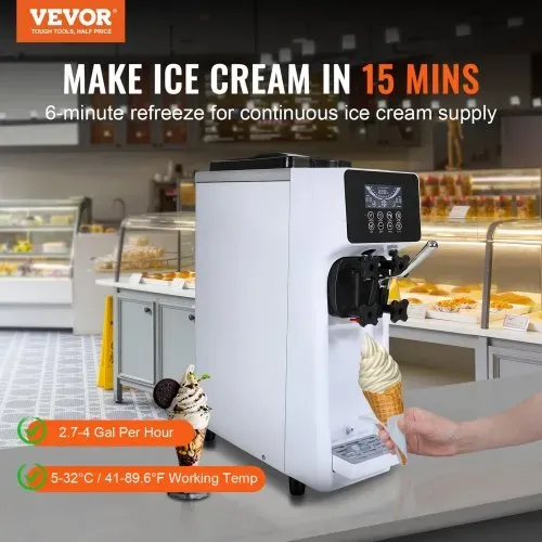 VEVOR Kommerzielle Eiscreme-Maschine, 10 L/h Leistung, 900 W, Softeismaschine für eine Geschmacksrichtung, auf der Arbeitsplatte, mit 4 L Trichter, 1,6 L Zylinder, LCD-Bildschirm, Vorkühlung VEVOR Kommerzielle Eiscreme-Maschine, 10 L/h Leistung, 900 W, Softeismaschine für eine Geschmacksrichtung, auf der Arbeitsplatte, mit 4 L Trichter, 1,6 L Zylinder, LCD-Bildschirm, Vorkühlung