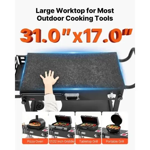 VEVOR Grillwagen Outdoor 787x432 mm (Tischplattengröße), Klappbarer Grilltisch mit Taschentuchhalter & Rädern & magnetischer Werkzeugablage, Grillvorbereitungstisch Servierwagen für Picknick Küche – Bild 3