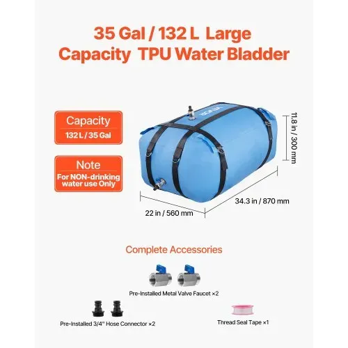 VEVOR Wasserspeicherblase, 132L TPU-Weichwasserbeutel, Wasserspeicherbehälter, auslaufsicherer & verschleißfester Wohnmobil-Wassertank für die Bewässerung im Outdoor beim Camping VEVOR Wasserspeicherblase, 132L TPU-Weichwasserbeutel, Wasserspeicherbehälter, auslaufsicherer & verschleißfester Wohnmobil-Wassertank für die Bewässerung im Outdoor beim Camping