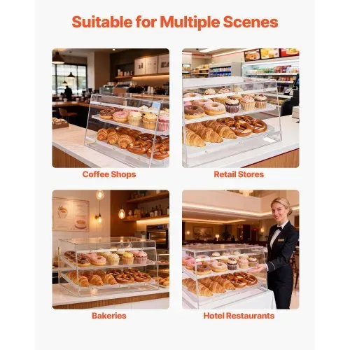 VEVOR Gebäckvitrine 2-stöckig, Gewerbliche Bäckereivitrine aus Transparentem Acryl, Thekenvitrine mit Magnetischer Rücktür & Abnehmbarer Trennwand für Kekse, Desserts und Donuts, 526 x 400 x 305 mm – Bild 6
