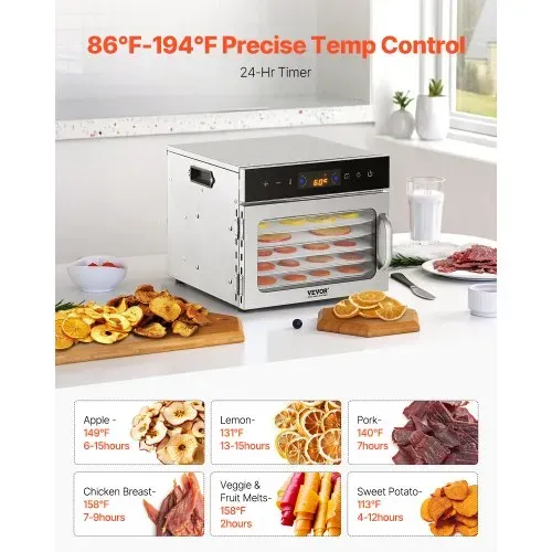 VEVOR Dörrgerät Dörrautomat 6 Edelstahlschalen, elektrischer 400 W Futtertrockner mit einstellbarer Temperatur, Gefriertrockner für Trockenfleisch Fleisch Obst Gemüse Kräuter Hundeleckerlis – Bild 4