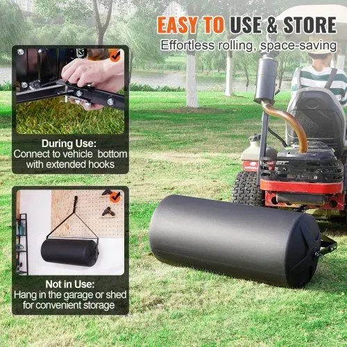 VEVOR Rasenwalze 1240x1158x445mm Handwalze LLDPE und Q235 Gartenwalze 181kg Ackerwalze mit 2 Wassereinlässen Rasenroller Walze mit gängigen ATV-/Traktormodellen kompatibel Ideal für Gärten Bauernhöfe – Bild 2