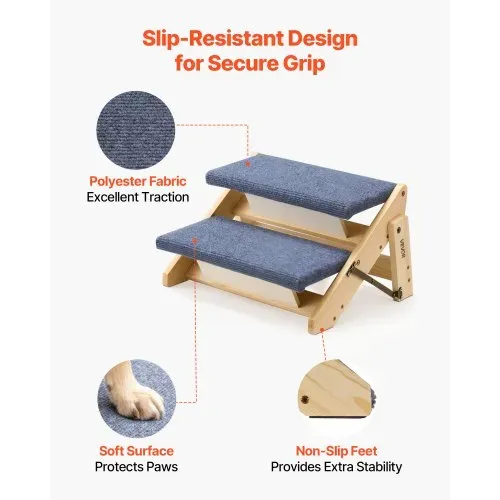 VEVOR Hundetreppe 370x470x260 mm, 2-stufige Hautiertreppe, klappbare Holztreppe geeignet für kleine, mittlere, große, ältere Haustiere sowie Welpen bis 50 kg, Hundeleiter für Betten, Sofas & Autos – Bild 3