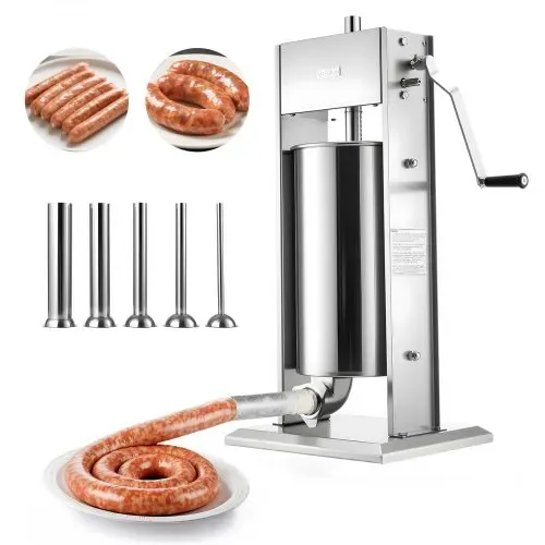 VEVOR Manueller Wurstfüller 15 L, Vertikale Wurstfüllmaschine mit 2 Geschwindigkeiten (Schnell/Langsam) & 5 Füllrohren & Griff, Fleischfüller aus Edelstahl für Gewerblichen & Privaten Gebrauch VEVOR Manueller Wurstfüller 15 L, Vertikale Wurstfüllmaschine mit 2 Geschwindigkeiten (Schnell/Langsam) & 5 Füllrohren & Griff, Fleischfüller aus Edelstahl für Gewerblichen & Privaten Gebrauch