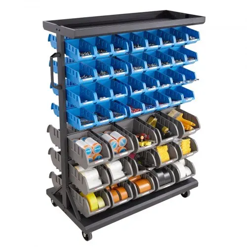 VEVOR Fahrregal mit Stapelboxen Set, Mobiler Werkzeugorganizer mit 7 Ebenen & 94 Sortimentskästen für Kleinteile in zwei Größen, 900x500x1245mm, doppelseitig, für Werkstatt, Garage, Lager & Büro – Bild 10