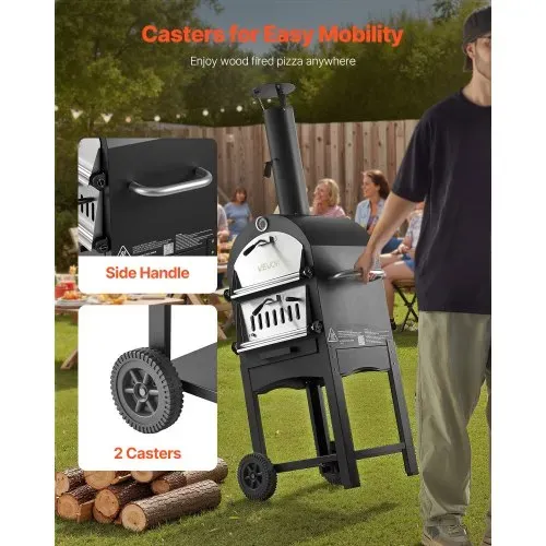 VEVOR Pizzaofen 12 Zoll Pelletöfen, 2-lagiger Pizzaofen mit Holzfeuerung, Holzbefeuerter Ofen Outdoor mit 2 abnehmbaren Rädern, Pizzamaker mit Höchsttemperatur von 540 °C zum Grillen – Bild 4