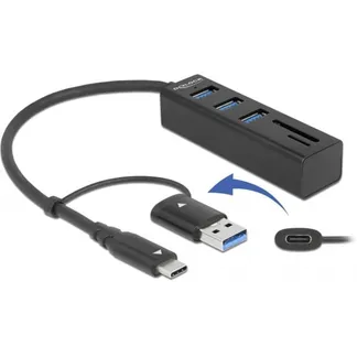 3 Port USB 3.2 Gen 1 Hub + SD und Micro SD Card Reader mit USB Type-C oder USB Typ-A Anschluss, USB-Hub 3 Port USB 3.2 Gen 1 Hub + SD und Micro SD Card Reader mit USB Type-C oder USB Typ-A Anschluss, USB-Hub