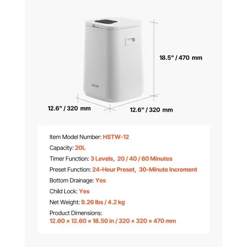 VEVOR Handtuchwärmer Eimer Wärmegerät 20 L mit LED-Anzeige & Einstellung (Timer & Temperatur) & Sicherheitsschloss & 4 Haken, Towel Warmer für Spa Zuhause Badezimmer Waschküche Weiß – Bild 6