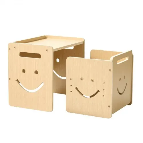 VEVOR Montessori-Tisch- & Stuhlset, Holz, Kindersitzgruppe für Kleinkinder von 1-5 Jahren, Tritthocker mit Whiteboard & 3-Fach Höhenverstellbar, zum Essen, Zeichnen, Lesen & Spielen – Bild 9