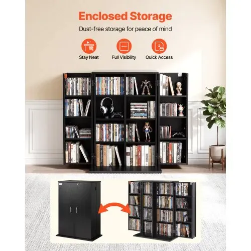 VEVOR DVD-Schrank mit 16 Fächern, Medienaufbewahrungsschrank Standschrank 610 x 368 x 846 mm, Platzsparendes CD-Schrank für CDs DVDs Bücher Spiele-Discs, Wohnzimmer Homeoffice Aufnahmestudio, Schwarz VEVOR DVD-Schrank mit 16 Fächern, Medienaufbewahrungsschrank Standschrank 610 x 368 x 846 mm, Platzsparendes CD-Schrank für CDs DVDs Bücher Spiele-Discs, Wohnzimmer Homeoffice Aufnahmestudio, Schwarz