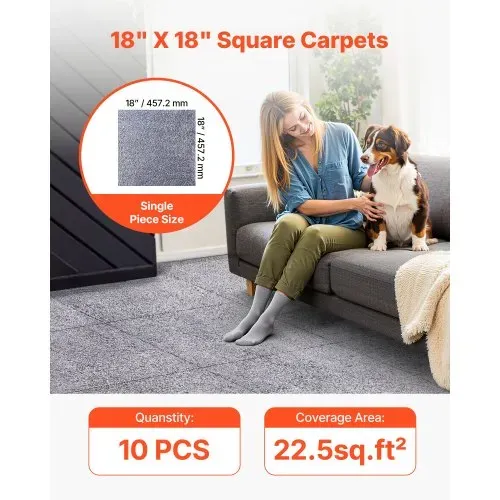 VEVOR Teppichfliesen 457,2 x 457,2 x 12 mm, 10er-Pack, selbstklebender Teppichboden mit Fläche von 2,0 m², Teppich Bodenbelag, einfacher DIY-Austausch für Wohnzimmer und Büro, Grau VEVOR Teppichfliesen 457,2 x 457,2 x 12 mm, 10er-Pack, selbstklebender Teppichboden mit Fläche von 2,0 m², Teppich Bodenbelag, einfacher DIY-Austausch für Wohnzimmer und Büro, Grau
