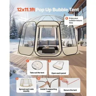 VEVOR Pop-up-Bubble-Zelt, 366 x 345 x 220 cm, transparentes Campingzelt, Garten-Kuppel-Iglu-Zelt mit Fenstern, Sportzelt, 540°-Panoramablick, für 10–12 Personen, Terrasse, Hinterhof VEVOR Pop-up-Bubble-Zelt, 366 x 345 x 220 cm, transparentes Campingzelt, Garten-Kuppel-Iglu-Zelt mit Fenstern, Sportzelt, 540°-Panoramablick, für 10–12 Personen, Terrasse, Hinterhof