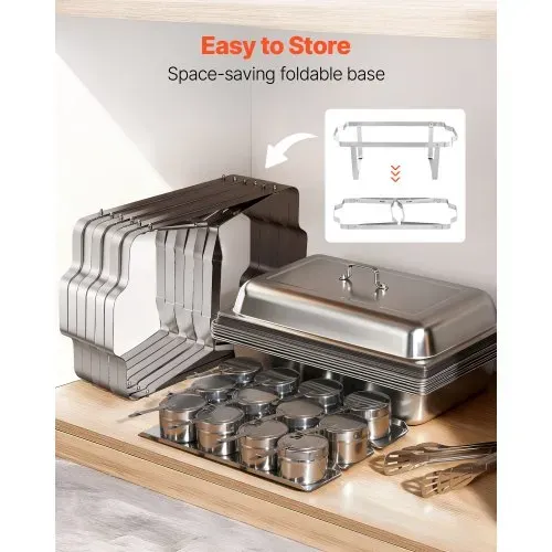 VEVOR rechteckiger Chafing Dish Set 8,5 L Speisenwärmer (6 Stk.) Buffet Warmhaltebehälter mit Griff & 3 Lebensmittelzangen & Deckel & Brennstoffhalter, geeignet für Bankett Party Hochzeit Silber – Bild 5