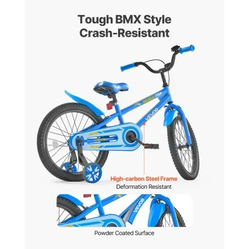 VEVOR Kinderfahrrad, 18 Zoll BMX-Stil-Fahrrad mit Stützrädern, empfohlene Kindergröße 110-140 cm, robust & einfach zu montieren, Kleinkinderfahrrad für Jungen & Mädchen zum Fahrradlernen, blau – Bild 3