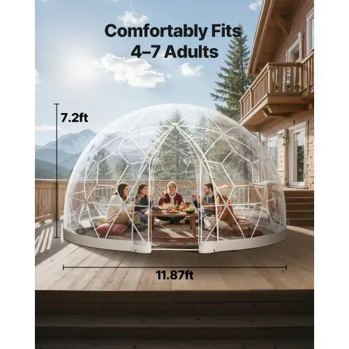 VEVOR Gartenkuppel, 3,6 x 2,2 m großes transparentes Blasenzelt für 4–7 Personen, geodätisches Kuppelgewächshaus mit Fenster, PVC-Zelt für Hinterhof, Terrasse, Camping, Party, Hochzeit – Bild 2