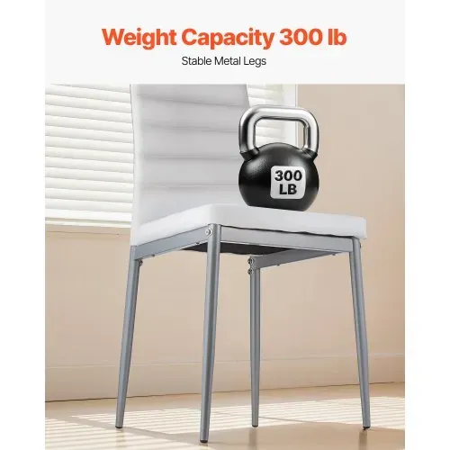 VEVOR moderner Esszimmerstuhl (4 Stk.) eleganter gepolsterter Leder-Beistellstuhl (136 kg belastbar) für Esstische, platzsparender Küchentischstuhl mit dicken Kissen & Metallbeinen, Weiß Cafeteria – Bild 2