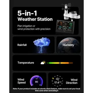 VEVOR 5-in-1-Wetterstation, 7,5-Zoll-Display, solarbetriebener Außensensor, Regenmesser, für Wettervorhersage, Temperatur, Luftfeuchtigkeitsmesser, Windgeschwindigkeit & -richtung (kein WLAN) VEVOR 5-in-1-Wetterstation, 7,5-Zoll-Display, solarbetriebener Außensensor, Regenmesser, für Wettervorhersage, Temperatur, Luftfeuchtigkeitsmesser, Windgeschwindigkeit & -richtung (kein WLAN)
