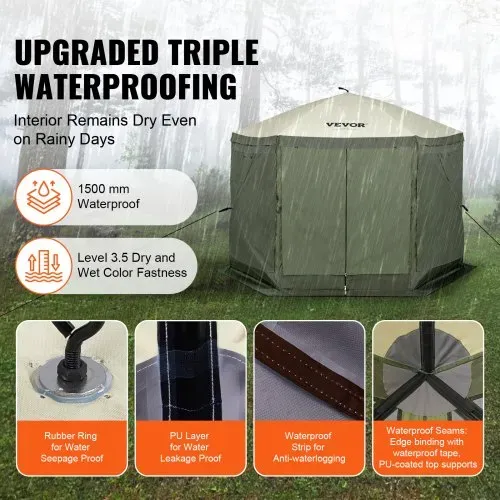 VEVOR Pop-Up-Pavillonzelt, Pop-Up-Zelt mit 6-seitigem Baldachin, Sonnenschutz mit 6 abnehmbaren Sichtschutz-Windtüchern und Netzfenstern, 10 x 10 Fuß, Schnellaufbau-Zelt mit Moskitonetz, Armeegrün – Bild 2