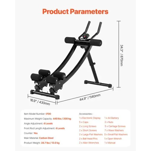 VEVOR Bauchmuskeltrainingsgerät Bauchtrainer AB-Maschine für Fitnessstudio, Bauchtrainer 200 kg Gewichtskapazität, Bauchmuskeltrainer für Krafttraining, klappbares verstellbares Fitnessgerät – Bild 6