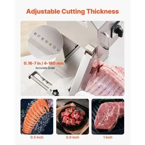 VEVOR Kommerzielle Fleischknochen Sägemaschine 2200 W, 1000 kg/h Knochenschneidemaschine Gefrorene Fleisch Knochen Schneidemaschine, 0-180 mm Einstellbare Dicke Knochensäge 470 x 530 mm Arbeitstisch – Bild 3
