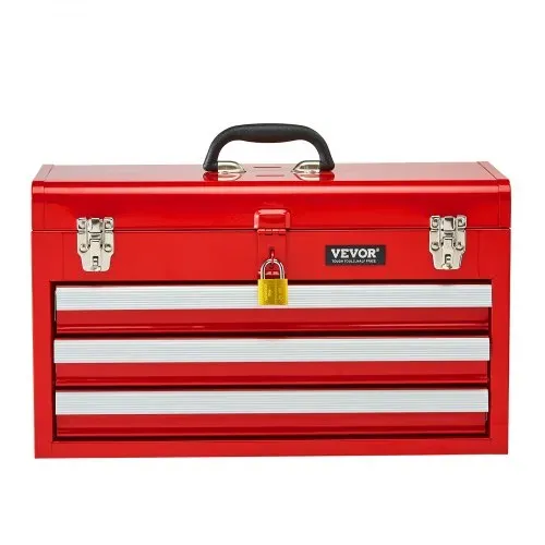VEVOR Werkzeugkiste 520 x 218 x 304 mm, Werkzeugkasten mit 3 Schubladen, Werkzeugkoffer mit EVA-Einlagen, kugelgelagerten Schubladenverriegelungen & Pulverbeschichtung, Werkzeug-Organizer, rot – Bild 8