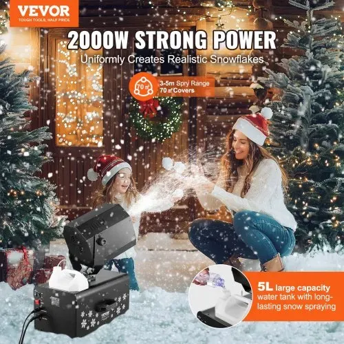 VEVOR Schneemaschine, 2000 W, Swing-Schneemaschine mit 5-L-Tank, kabelgebundene & kabellose Fernbedienung zur Schneeflockenherstellung, Kunstschneemaschine für Weihnachtsfeiern, Hochzeitsbühneneffekte VEVOR Schneemaschine, 2000 W, Swing-Schneemaschine mit 5-L-Tank, kabelgebundene & kabellose Fernbedienung zur Schneeflockenherstellung, Kunstschneemaschine für Weihnachtsfeiern, Hochzeitsbühneneffekte