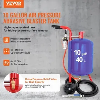 VEVOR 40L Sandstrahler Ausgestattet mit Düse Absperrventil Druckmesser Keramikdüse 2,5 m Schlauch Einfülltrichter Wasserfalle 6″ Gummiräder Sandstrahler Tragbares Sandstrahlgerät VEVOR 40L Sandstrahler Ausgestattet mit Düse Absperrventil Druckmesser Keramikdüse 2,5 m Schlauch Einfülltrichter Wasserfalle 6″ Gummiräder Sandstrahler Tragbares Sandstrahlgerät