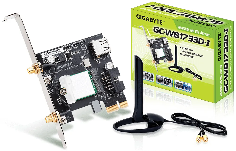 GIGABYTE GC-WB1733D-I Netzwerkkarte Eingebaut WLAN / Bluetooth 1733 Mbit/s GIGABYTE GC-WB1733D-I Netzwerkkarte Eingebaut WLAN / Bluetooth 1733 Mbit/s