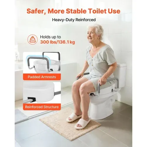 VEVOR Toilettensitzerhöhung Toilettenerhöhung mit 136 kg Tragkraft & 88,9 mm Hubhöhe, erhöhter Toilettensitz mit Armlehnen für ältere Menschen Senioren Behinderte Erwachsene, verbreiterter Sitz – Bild 3