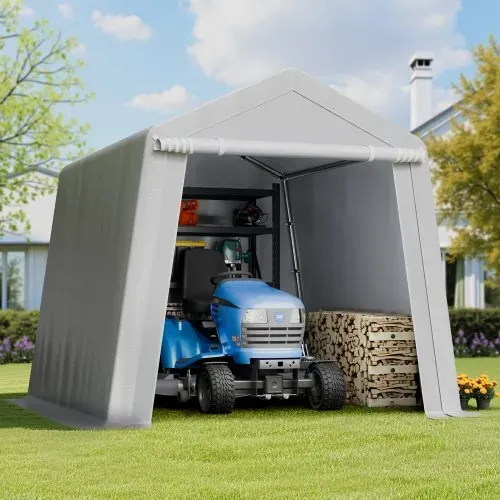 VEVOR Gerätehaus, 243,8x243,8x229cm, Garagenzelt aus PE, Geräteschuppen, Fahrradgarage, Gartenschuppen, Carport, Fahrradschuppen, Aufbewahrungsgarage für Motorrad, Rasenmäher, Fahrrad, grau – Bild 7