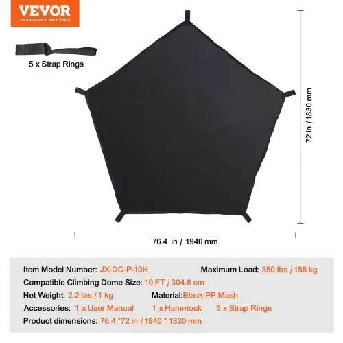 VEVOR Hängematte, Zubehör für Kletterdom, geeignet für 304,8 cm Kletterdom, Tragkraft 158 kg, Klettergerüst-Hängematte Outdoor (nur Hängematte) – Bild 6