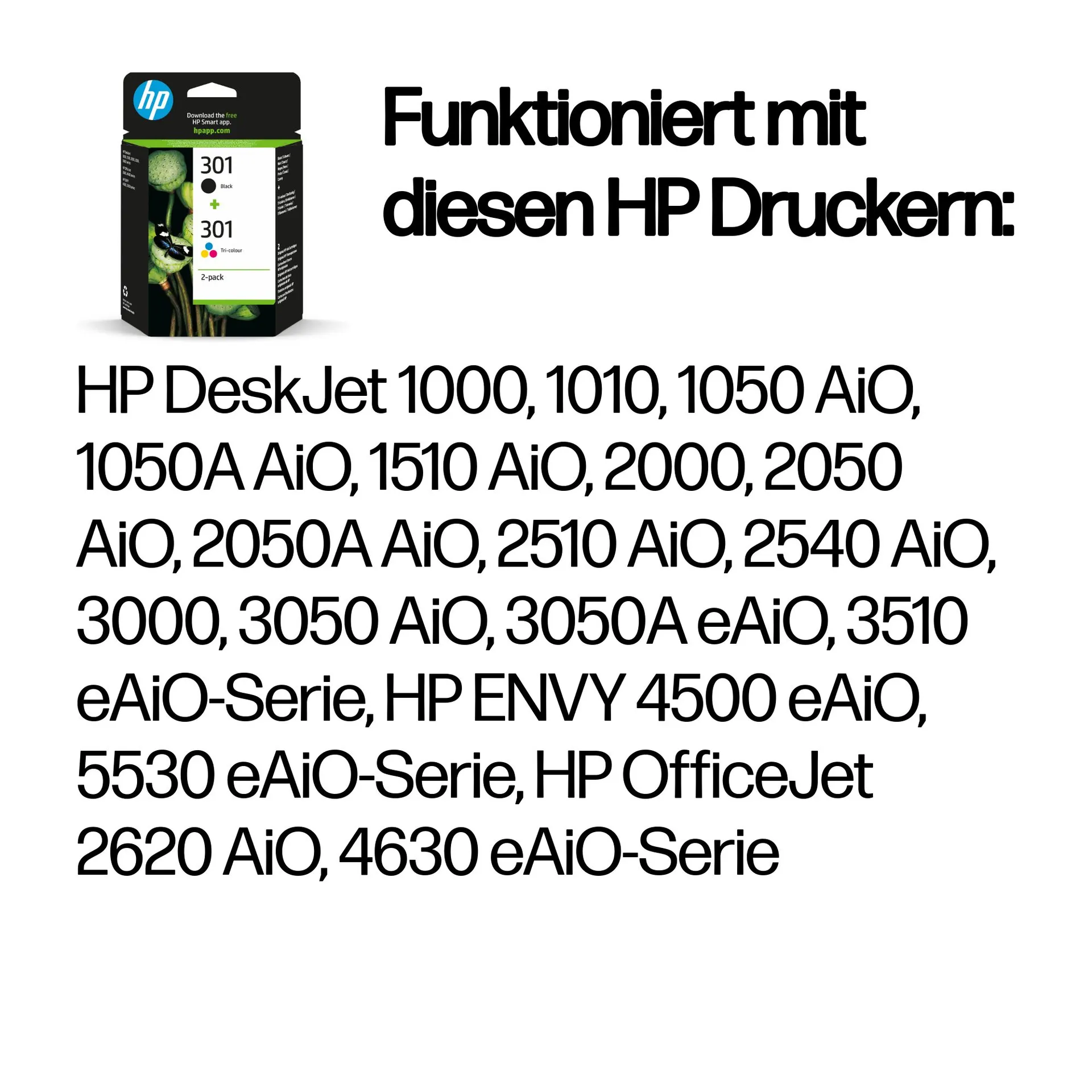 HP 301 2er-Pack Schwarz/Cyan/Magenta/Gelb Original Druckerpatronen – Bild 2