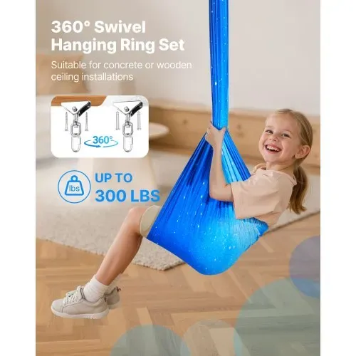 VEVOR Aerial Yoga Hängematte Set aus doppellagigem Stoff, Aerial Yoga Swing Air Fliegen, Yoga-Schaukel mit 360°-Drehaufhängung & O-Sling & 136,07 kg Max. Tragfähigkeit, Hängeschaukeln Blau – Bild 3