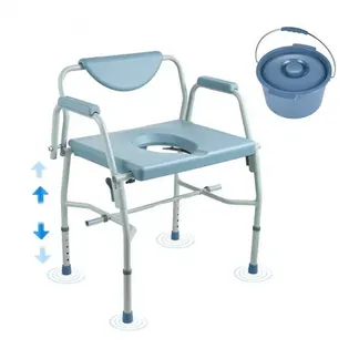 VEVOR Toilettenstuhl Nachtkommode mit Herunterklappbaren Armen und Abnehmbarer Rückenlehne, 5-stufig Höhenverstellbar 50-62 cm, Abnehmbarer 7-Liter-Eimer, Einfach zu Montieren, 453,6 kg Kapazität VEVOR Toilettenstuhl Nachtkommode mit Herunterklappbaren Armen und Abnehmbarer Rückenlehne, 5-stufig Höhenverstellbar 50-62 cm, Abnehmbarer 7-Liter-Eimer, Einfach zu Montieren, 453,6 kg Kapazität